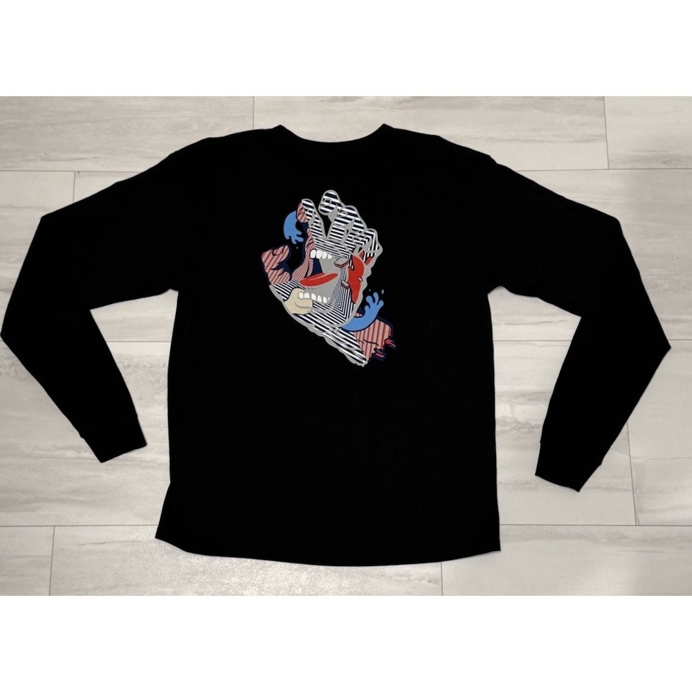 Santa Cruz NHS Shirt Large Black Screaming Hand Long Sleeve Skate T EUC